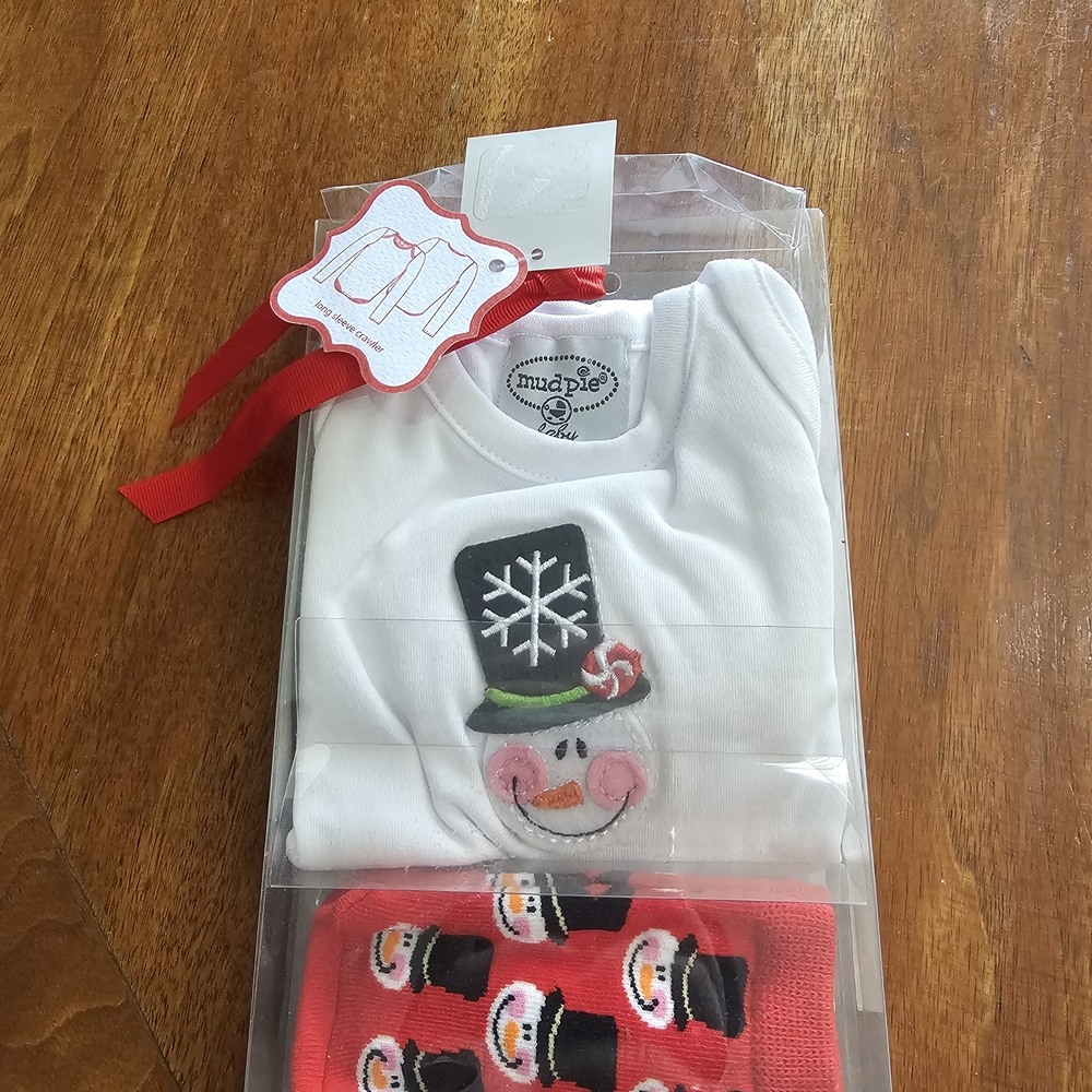 Mud Pie Baby Long Sleeve Crawler in White and Red